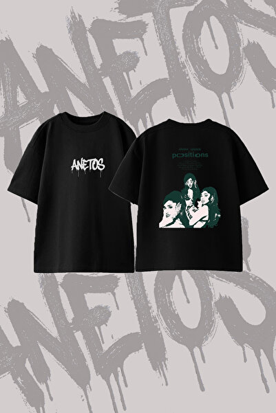Anetos Ariana Grande Positions Design Back Printed Cotton Black Oversize T-Shirt