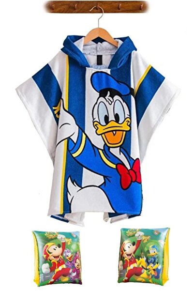 Mickey & Friends Erkek Çocuk Plaj Havlusu Panço + Yüzme Kolluk Plaj Havuz Set...