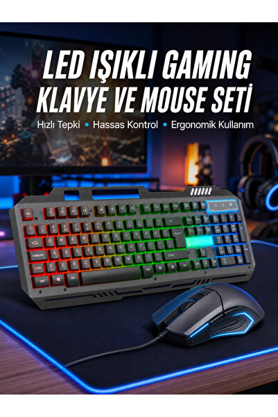 Genel Markalar Işıklı Q Klye Mouse Seti Siyah Klye Yi Il