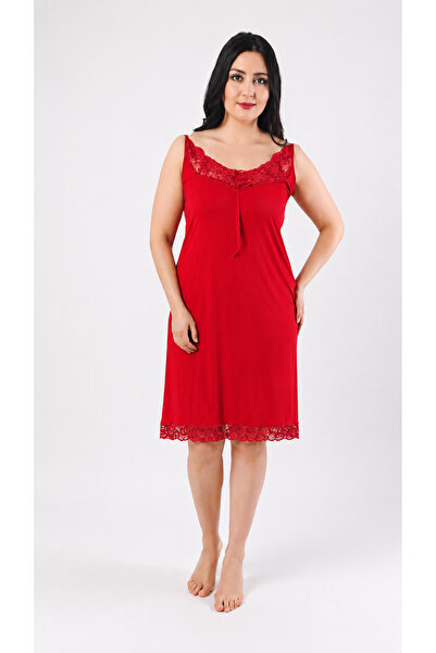 Altınay Women's Plus Size Ring Viscose Guipure Collar Nightgown(Dress) with S...