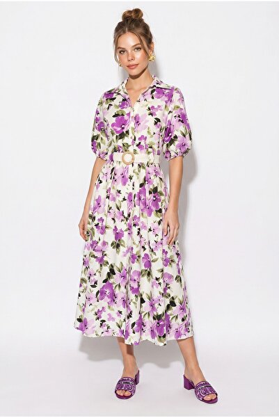 Hiccup LUCCI Rochie Cămașă Midi Cu Imprimeu Floral Și Curea