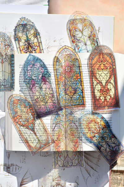 GÖKÇETasarım Stained Glass Bookmark Transparent (8 Pieces) / Design Bookmark
