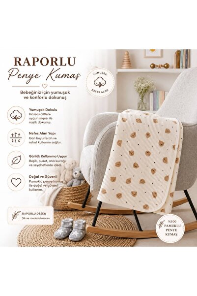 LİRONA %100 Pamuklu Raporlu Bebek Battaniyesi & Örtüsü 80 x 90