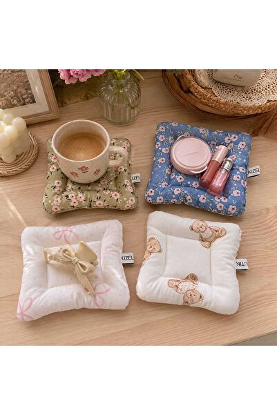 ikizelbutik Pinterest Quilted 4-Piece Fabric Coaster Set Soft Mug Mat Table D...