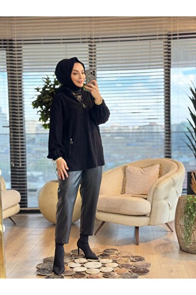 Ayda 2441 Top Hairnet Blouse Leather Trouser Suit Black