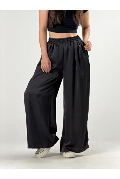 COCOPELLI Black Satin Women's Palazzo Trousers Coc3250