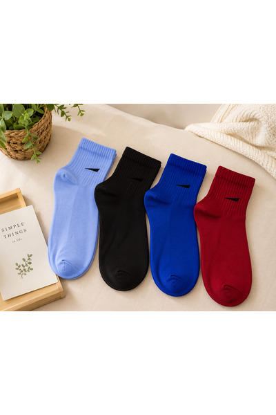B.T. LADEN ÇORAP Unisex Patik Çorap 4 Çift Bordo Pamuklu Günlük Desenli Yumuşak