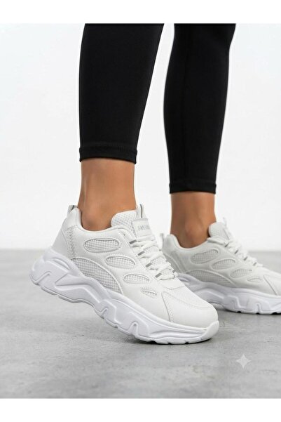 Lütfi Women's White Sneaker Thick Sole Ultra Light Orthopedic Sole Walking Shoes