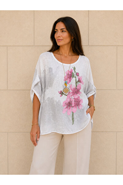 AGORATEKSTİL Women's Original Italian Cotton Fabric Oversize Patterned Blouse...