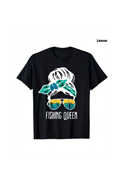 799 Men's Women's Queen T-Shirt - Bun Mom Fish Bass Fishing, Loose Fit Short ...