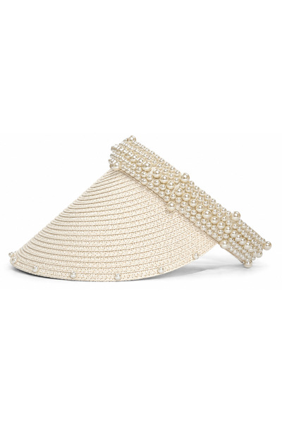 Hephaistos Pearl Detailed Women's Visor Hat Elegant Summer Style Wide Sun Protection Visor Stylish and Comfortable for Daily Use Fashion Accessory Suitable for Beach Vacation Golf and Outdoor Activities