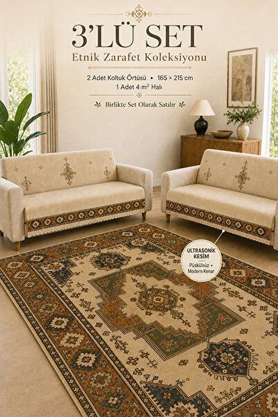 GECE HOME 3’lü Set 2 Adet 165x215 cm Koltuk Örtüsü + 1 Adet 4m2 160x230 cm Ka...