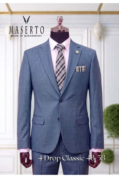 MASERTO Erkek Açık Mavi Klasik Takım Elbise 4 Drop Slim Fit