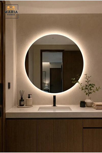 MARIA HOMES Round LED Wall Mirror with Backlit Touch Sensor – Modern Bathroom...