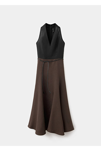 MANGO Woman Two-tone flared midi dress