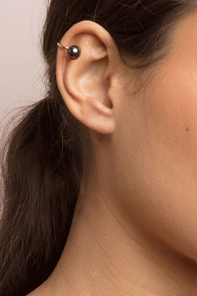 VeeShop Minimal ear cuff earring, thin hoop with large pearl