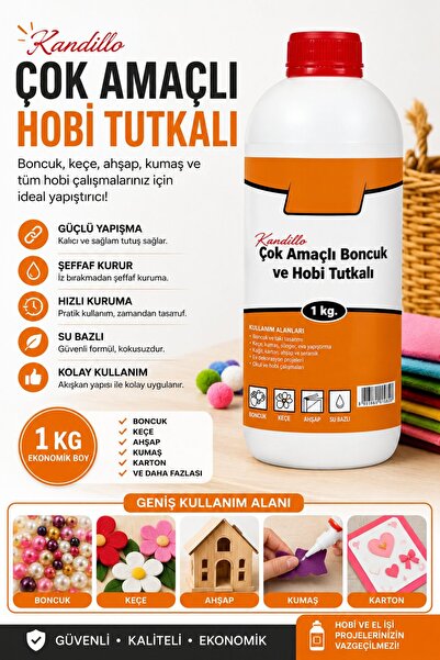 Hobialem Şeffaf Çok Amaçlı Hobi Tutkalı 1 Kg Boncuk Keçe Kasnak Ahşap Yapıştı...