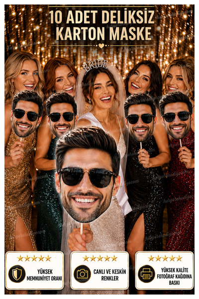 Kişiye Özel Göz deliksiz Çubuklu Bride To Be Damat Yüz Maskesi 10 Adet (ÇUBUKLU KULLANIMA HAZIR)