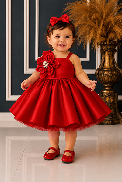 Dizaynbyasena Lilyum Red Wedding Special Occasion Girls' Puffy Dress