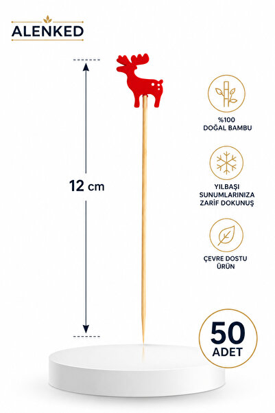 alenked Deer Themed 12cm Bamboo Presentation and Cocktail Toothpicks 50 Pieces