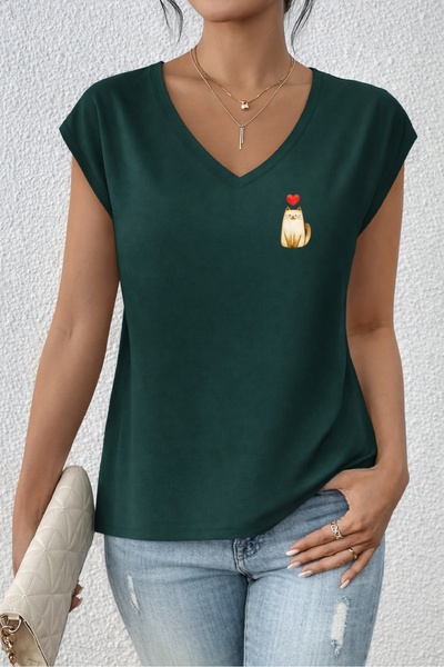 Deocept Women's Mix Printed V-Neck Sleeveless Regular Fit Comfortable T-Shirt