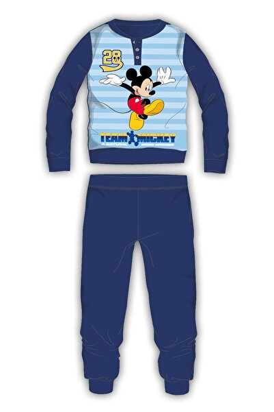 Disney Mickey Pijama bleumarin 3-6 ani cu nasturi la gât și print în textură ...