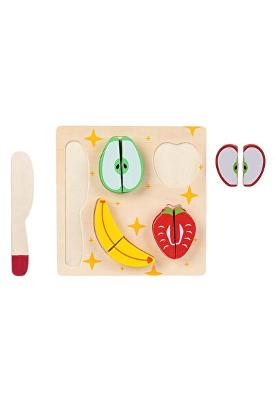 OEM Placă de puzzle din lemn cu fructe și felii de măr 18x18cm cu cuțit