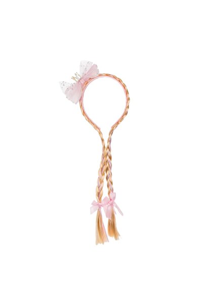 OEM Bentiță coroană roz pentru păr cu cozi împletite roz-blond de 30cm