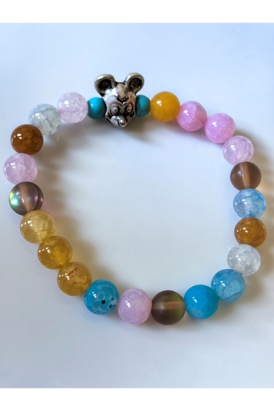 THİNBLACK Agate Natural Stone Bracelet with Rabbit Figure – Colorful Gradient