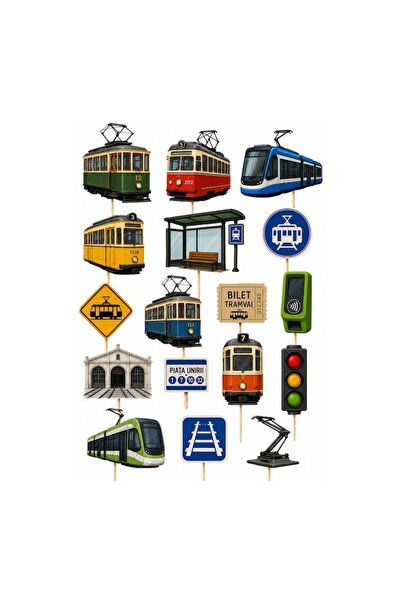 DecoParty Set de decorațiuni pentru tort – Tematică tramvai, 17 piese, Carton...