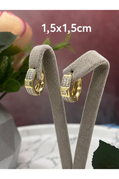 XUPING JEWELRY Kadın Çelik Altın Renk Kaplama Zirkon Sıra Taşlı Halka Küpe (1...