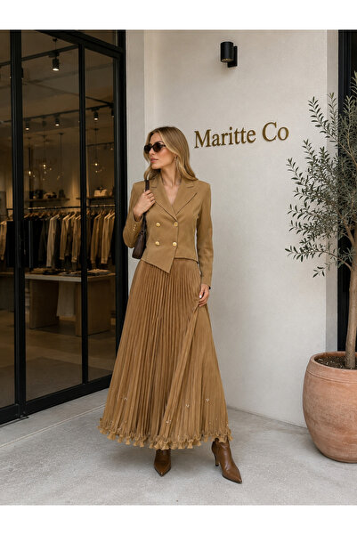 Genel Markalar Maritte Co Camel Piliseli Etek Detaylı Ceket Görünümlü Elbise