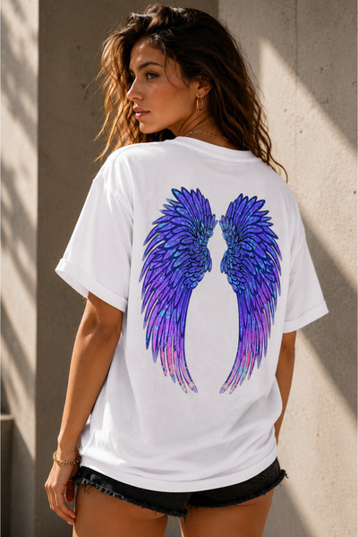 Clothify Unisex Large Size Purple Wing Printed Cotton Crew Neck Short Sleeve ...