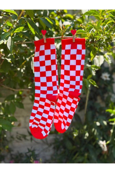 LouSocks Unisex Red Checkered Patterned Colorful Socks