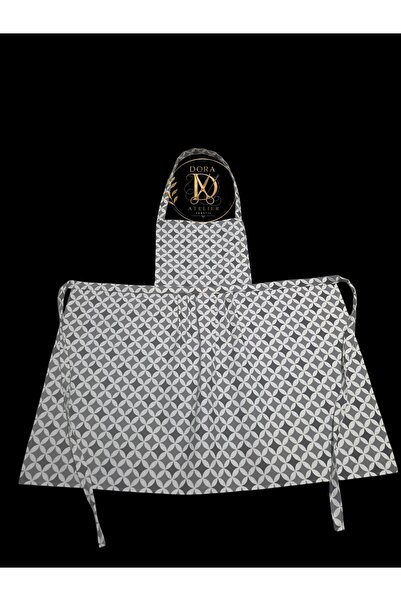 DORA ATELIER TEKSTİL Kitchen & Chef Apron Gray & Smoked Geometric Pattern《Duc...