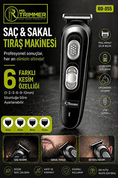 MR.TRİMMER RD-055 Saç Ve Sakal Tıraş Makinesi Profesyonellere Özel 6 Farklı K...