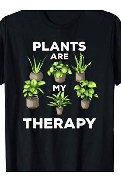 KYMC07 PLANTS ARE MY THERAPY" Green Succulent Design Black T-Shirt - Retro St...