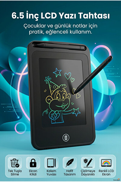 DEMPOWER 6.5 İnç Renkli LCD Yazı Tableti Çocuk Dijital Çizim Tahtası
