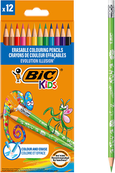 Bic Creioane colorate cu radiera Evolution Illusion 12 buc/set