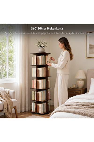 Vigo Wood KD50-VİGOWOOD KÖŞELİ DÖNER KİTAPLIK Ceviz