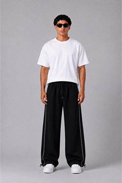 RE7EDİ Striped Two-Thread Sweatpants Unisex Black