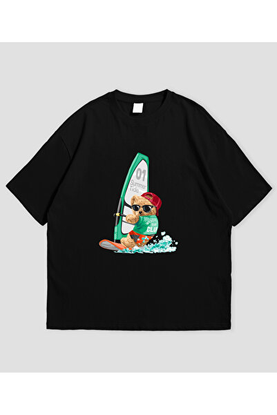 Grafftee Clothing Μπλουζάκι Unisex Oversize με στάμπα Surf Bear