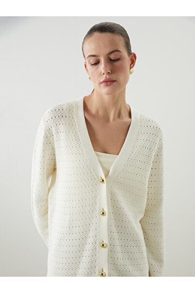 LC Waikiki Cardigan tricotat de damă cu decolteu în V și model perforat