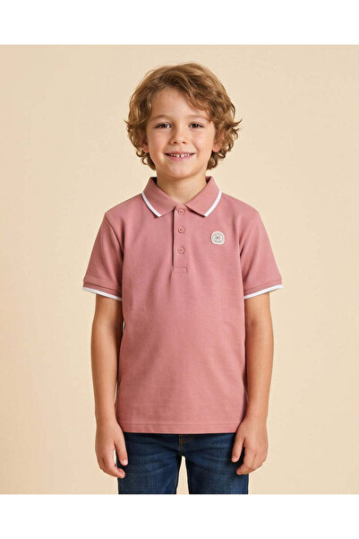 REDTAG Boys Marsala Embroidered Logo Tipping Collar Polo