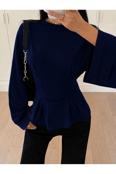 peri tower Women's Waist-Slit Flounce Long Sleeve Blouse 223