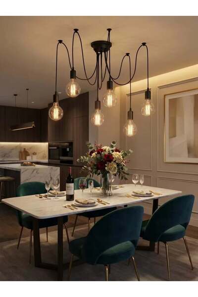 Generic SageLiving 6 Heads Vintage Industrial Chandelier | Black Metal Ceilin...