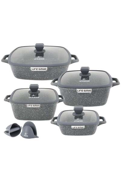 Lifesmile Life Smile Granite Nonstick Cookware Set with Lids & Silicone Glove...