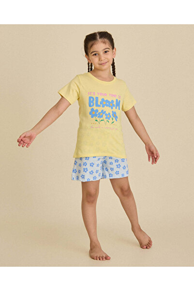 REDTAG Girls Lemon T-Shirt And Shorts PJ Set