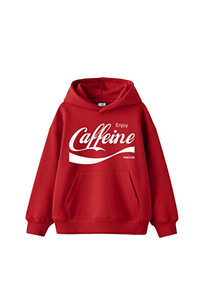 Sekizbiraltı Caffeine Printed Oversize Unisex Red Hoodie
