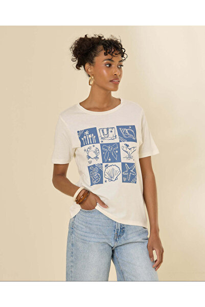 REDTAG Women Ivory Graphic T-Shirt